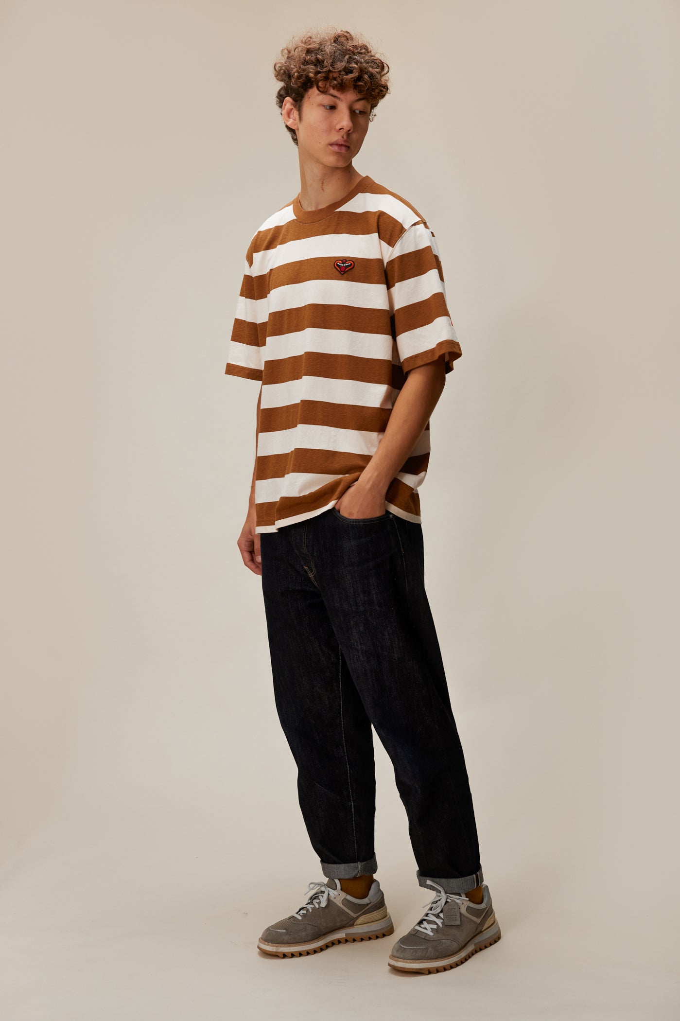 T-shirt Yoko Pachinko - Striped Heart - Marron - YOKO SHOP