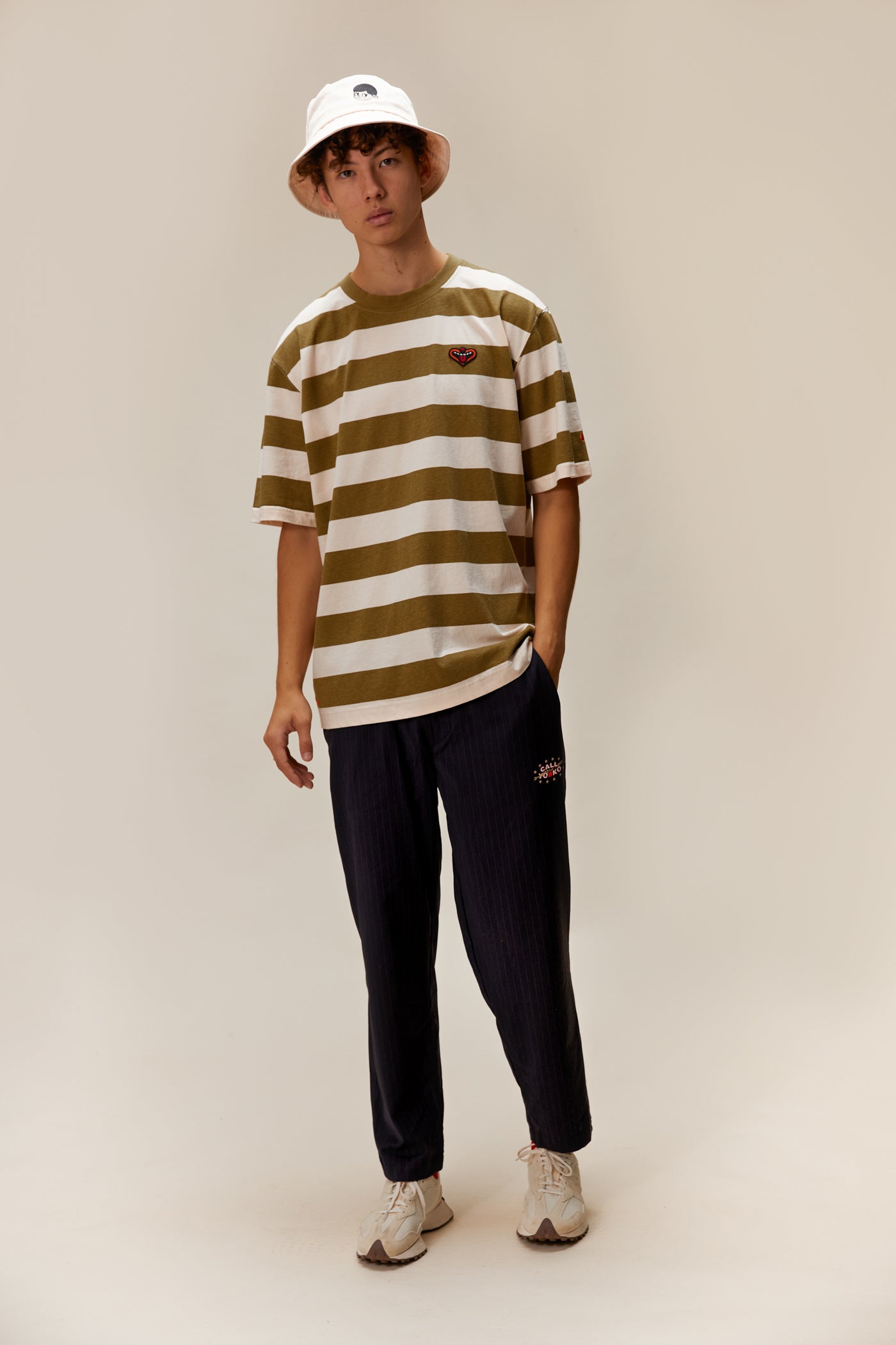 T-shirt Yoko Pachinko - Striped Heart - Kaki - YOKO SHOP