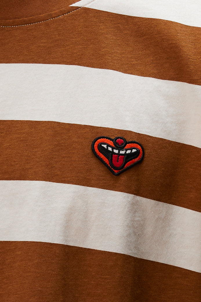 T-shirt Yoko Pachinko - Striped Heart - Marron - YOKO SHOP