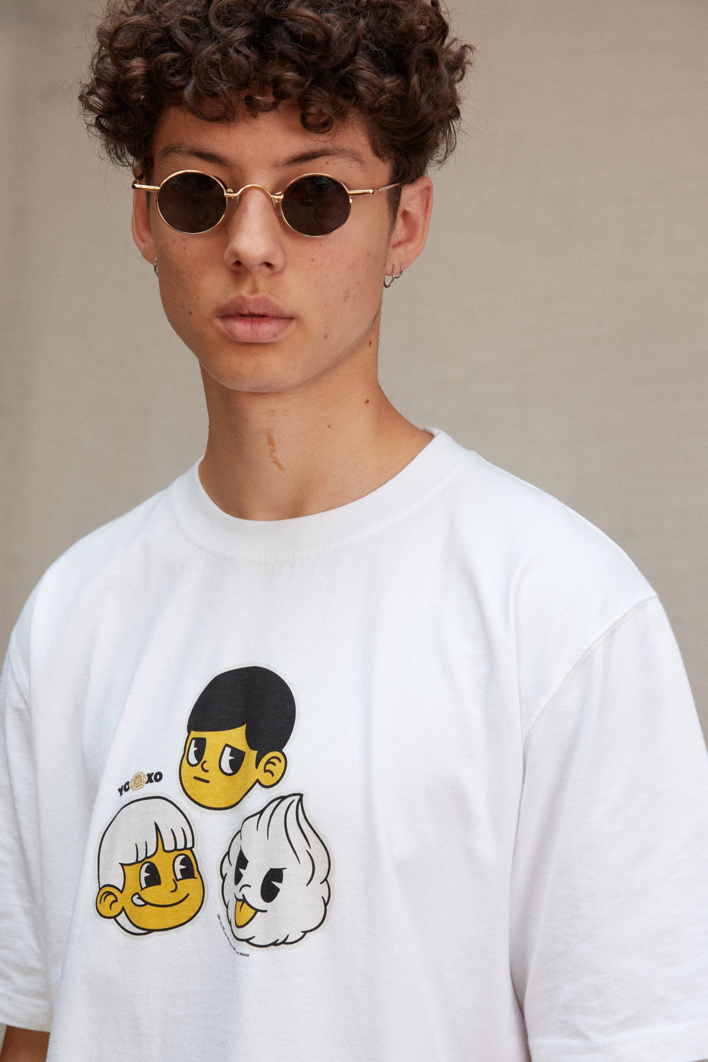 T-shirt Three Heads Print - Blanc - YOKO SHOP